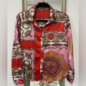 Boohoo Red and Pink Baroque Women's Shirt
